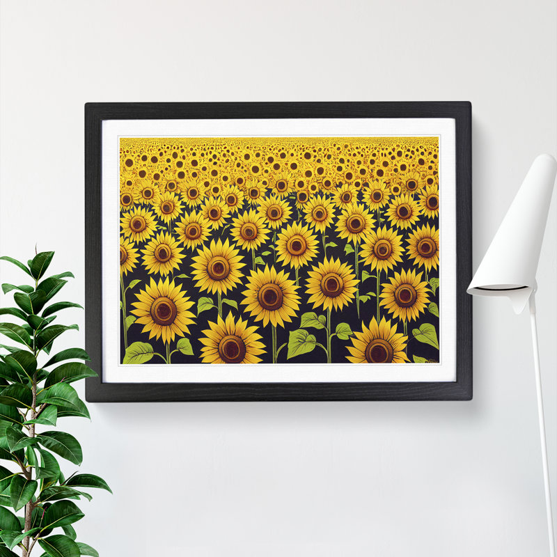 XH1022-9005X The Sunflower Field - Single Picture Frame Print, 46cm H x 64cm W x 2cm D, Black