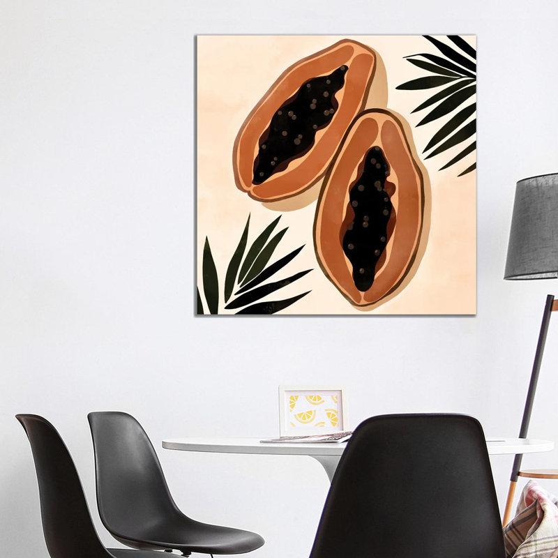 Papaye par Bria Nicole - impression d'art graphique, H 12 po x l 12 po x P 1,5 po, Toile tendue, Pas de tapis