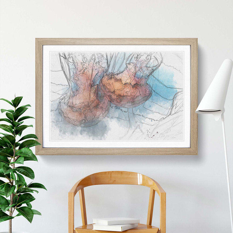 Pink Jellyfish in Abstract - Framed Print, 50cm H x 76cm W x 2cm D, Oak