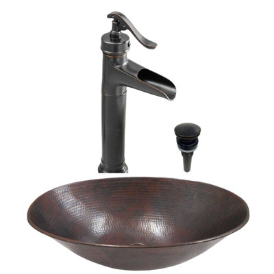 17" Oval Copper Vessel Bath Sink Pump Faucet Included