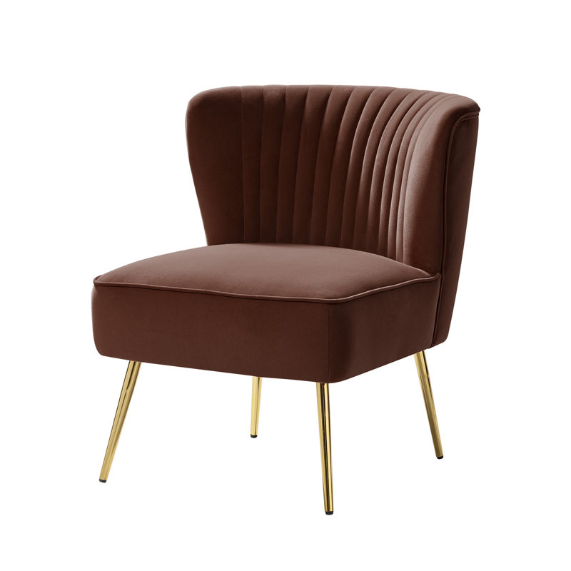 Euclid Velvet Accent Chair With Metal Legs, Brun Brick Velvet