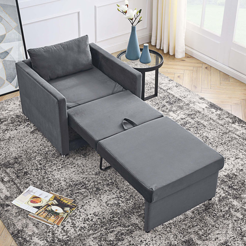 Canapé-lit en velours 31,88 po Clandon, Velours gris