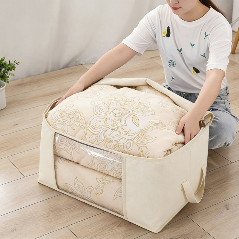 Sacs de rangement pour vêtements de grande capacité 90L, organisateur de garde-robe pliable avec double fenêtre transparente en tissu épais pour la literie