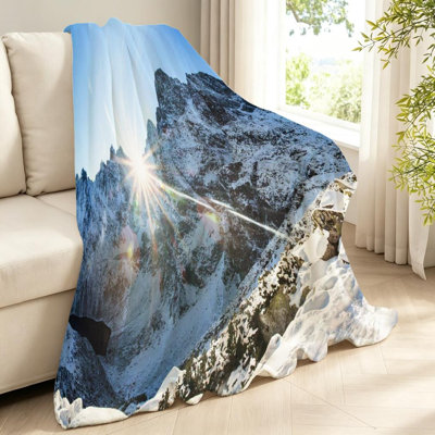 Jeté transparent en flanelle molletonnée ultra douce, impression étonnante des montagnes d'hiver