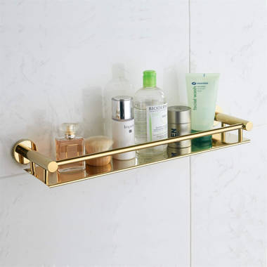 Wall Mounted Bathroom Shelf w/ Towel Bar, Gold & White