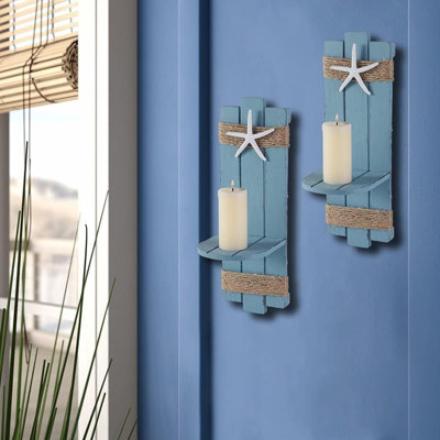 Beach Starfish Wall Candle Sconces Decor,Ocean Themed Wall-Mount Candle Holders