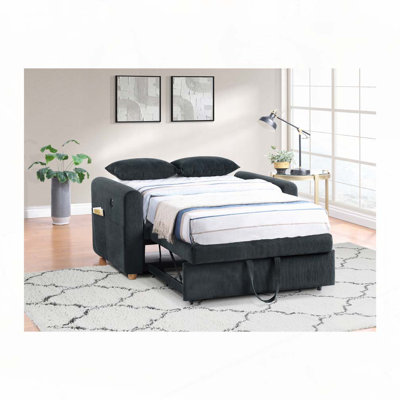 Corduroy Convertible Sleeper Loveseat with USB Ports