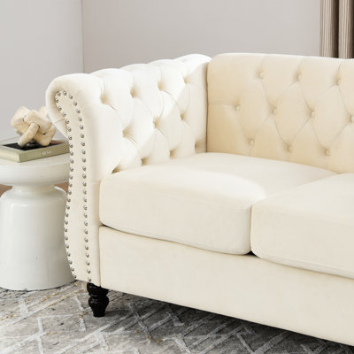 3+3 Combination Beige Velvet - Frame & Fashionable Design Removable Seat