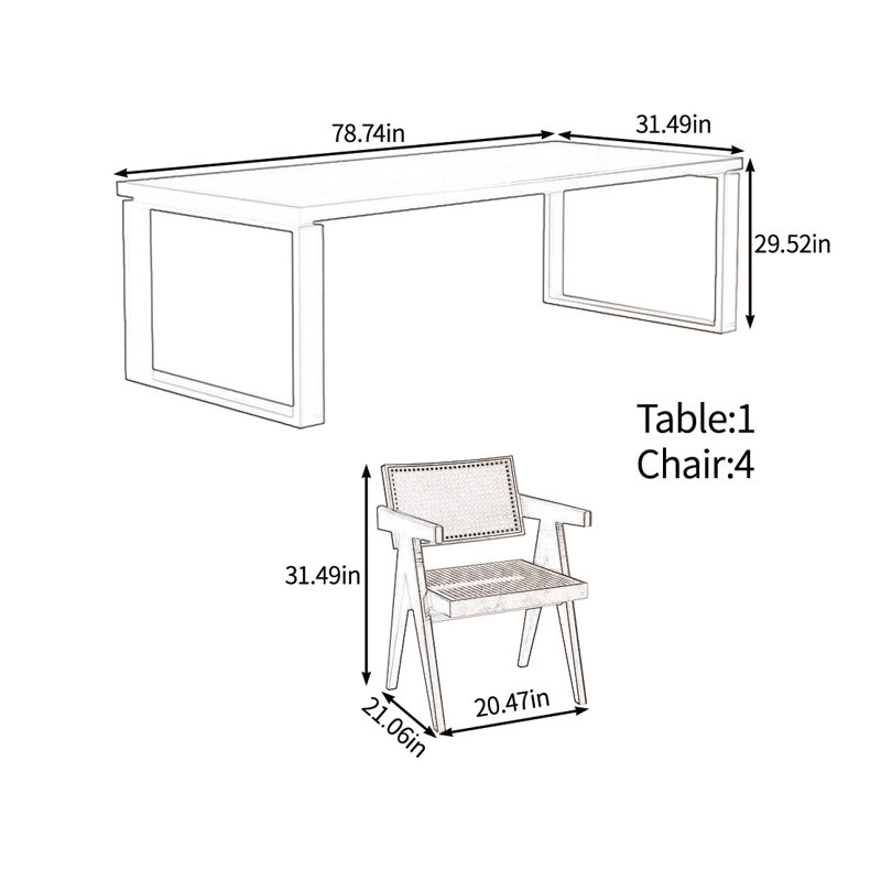 Multi-functional solid wood large board table set, 29.52"H x 78.74"L x 31.49"W