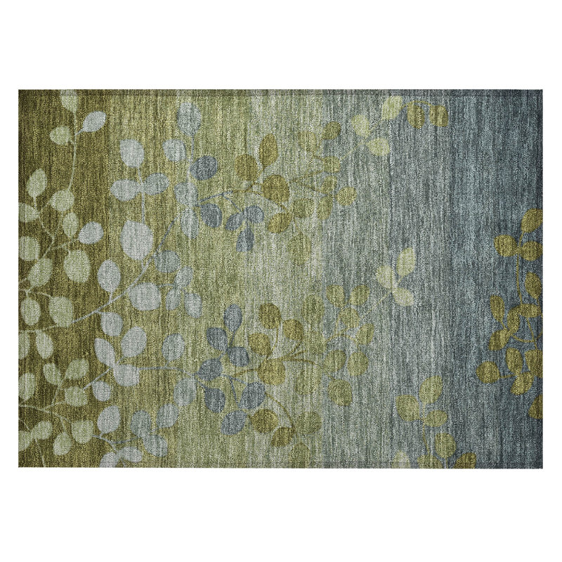 Machine Washable Indoor/Outdoor Xhevrie Olive Rug, Rectangle 1'8" x 2'6"