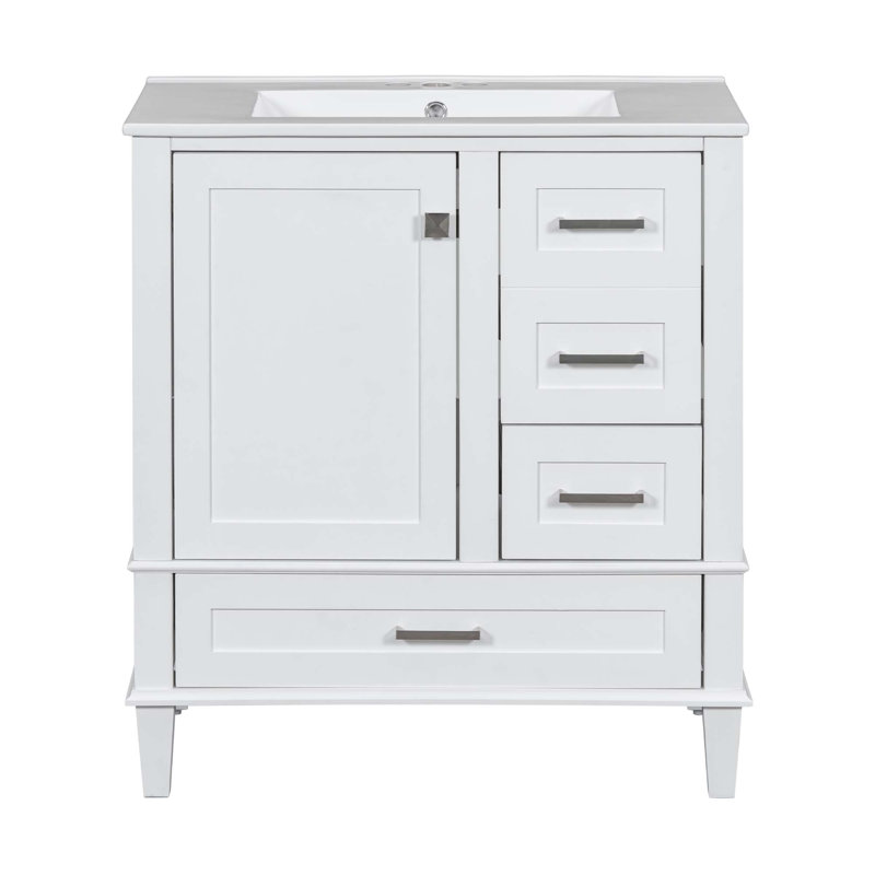 Ensemble de meuble-lavabo moderne avec lavabo 30 po, meuble-lavabo moderne avec porte à fermeture douce et 3 tiroirs, structure en bois massif