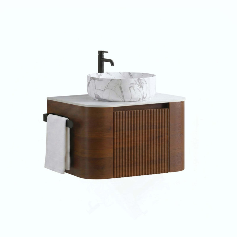 Meuble-lavabo de salle de bain avec lavabo, armoire murale avec porte-serviettes gratuit, conception de lavabo en céramique simple, sans drain et robinet, pré-assemblé