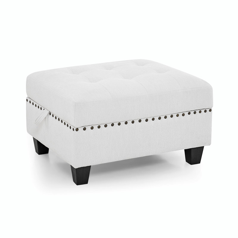 Syverson Rectangle Storage Ottoman, Ivory Fabric