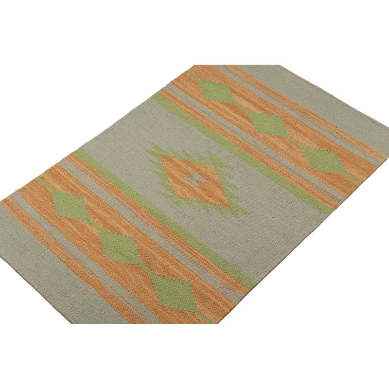 Flatweave Wool Area Rug in Gold/Green