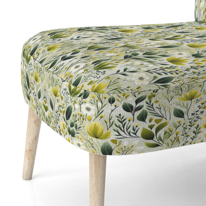 Chaise d'appoint rembourrée bohémienne et éclectique Meadow Greenery Botanical Green I
