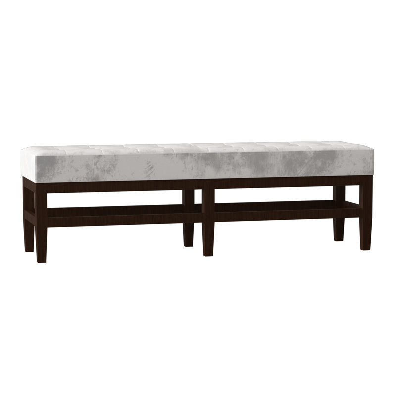 Banc rembourré Galindo-White, Bella en velours performance blanc, Noyer