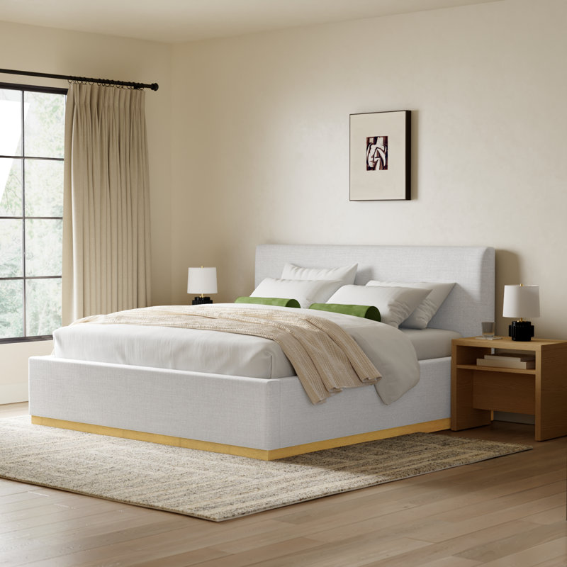 Delpha Grounded Upholstered Wood Base Bed, Stone Gray, King