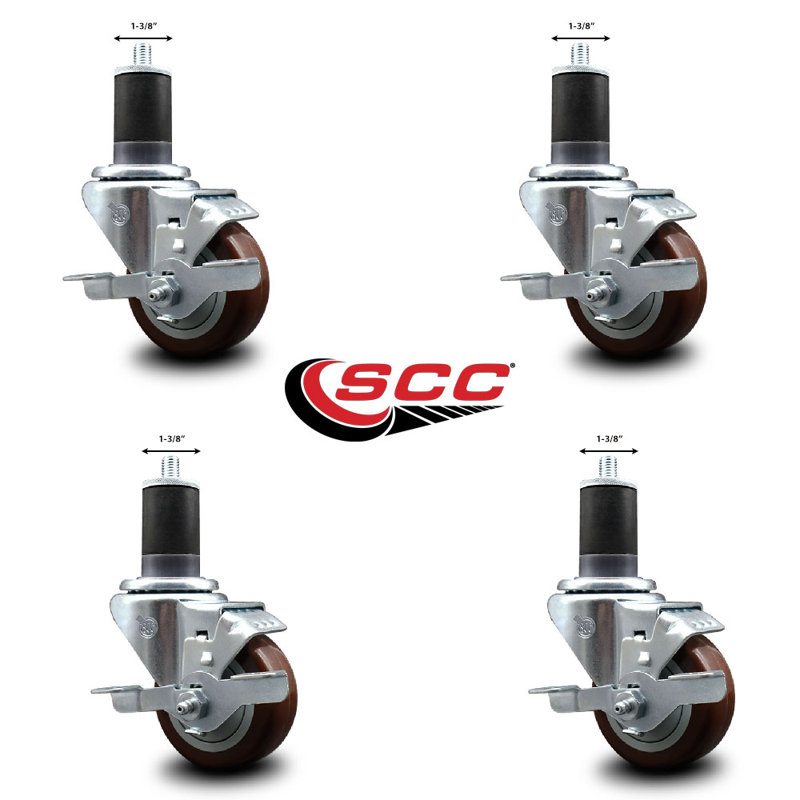 Ensemble de roulettes extensibles en rotin à tige pivotante de 3 pouces de 1 5/8 po avec frein SCC