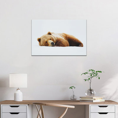 Bear Canvas Wall Art, Grizzly Bear Lying in Snow Painting, Wildlife Wall Art Picture Prints, Ready to Hang Animal Canvas Prints, Rustic Nature Bear Wall Decor Poster for Living Room Bedroom Bathroom Office, 12×16 Inches