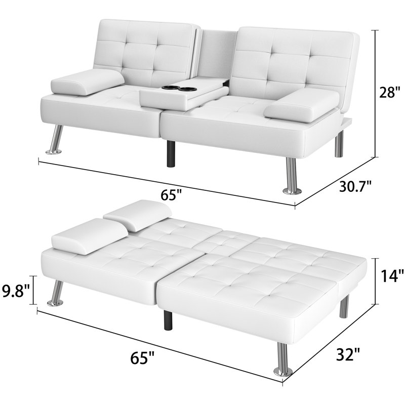 Canapé inclinable convertible en similicuir de 66 po de large Siomary, Blanc