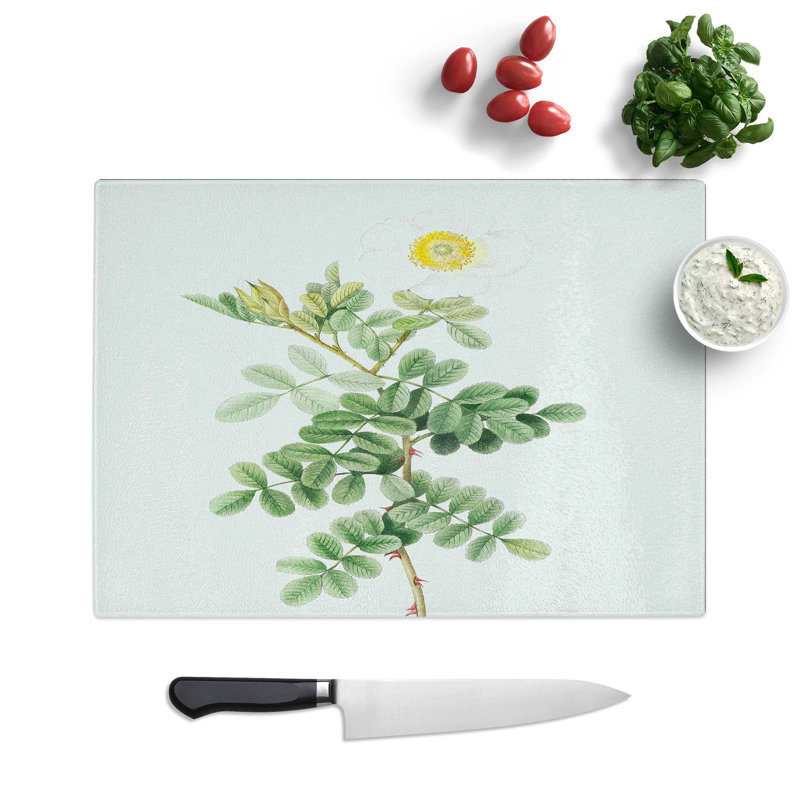 Glass Macartney Rose in White by Pierre-Joseph Redoute Chopping Board, 28.5 cm W x 20 cm L