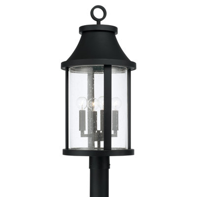 15.50"W x 20.75"H 4-Light Outdoor Cylindrical Post Lantern in Black with Seeded Glass
