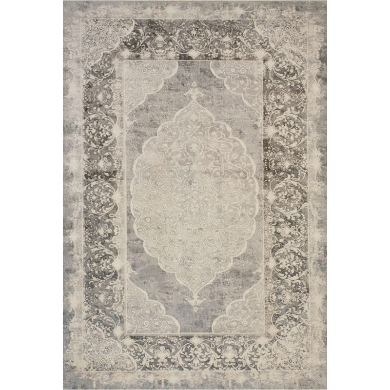 Floral Area Rug in Gray, 5' x 8'