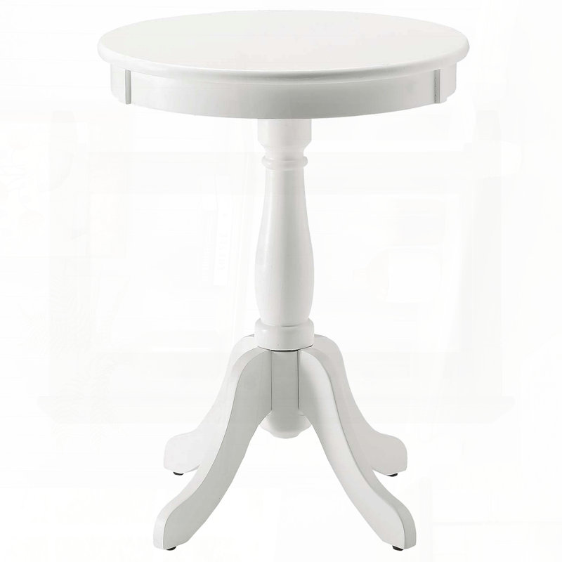 Table d'appoint blanche de style chalet avec piédestal tourné et 4 pieds, Blanc