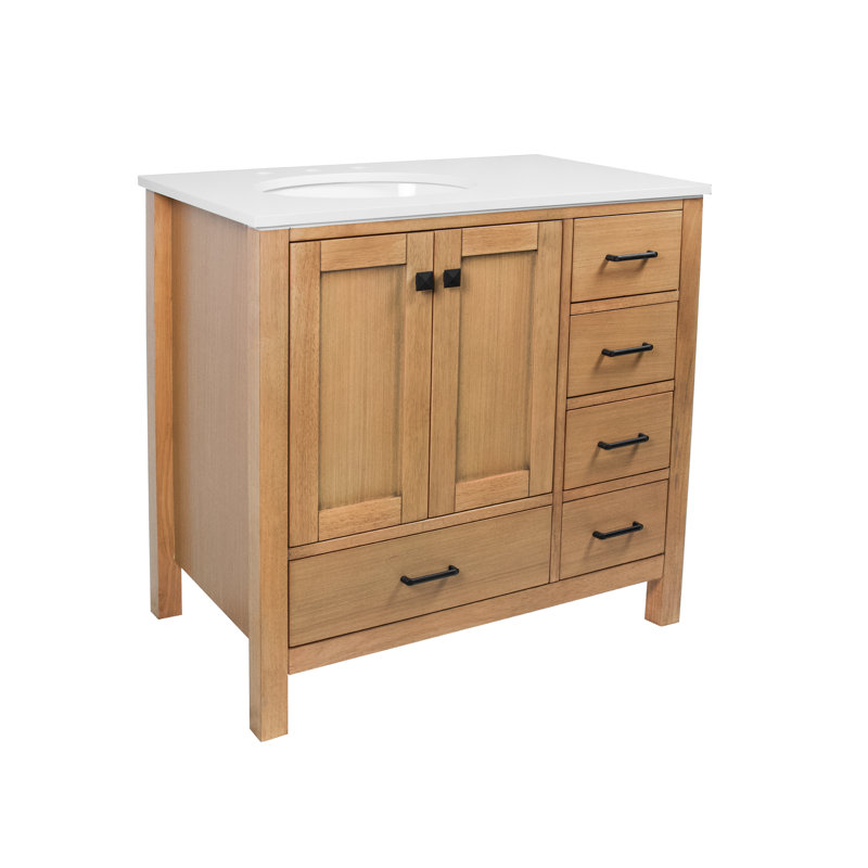 Claudett 36'' Single Bathroom Vanity with Top, Engineered White, Blonde