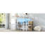 Lit mezzanine double en métal de couleur blanche avec bureau, escalier de rangement, petite armoire et DEL, fonctionnel et durable-1509805824