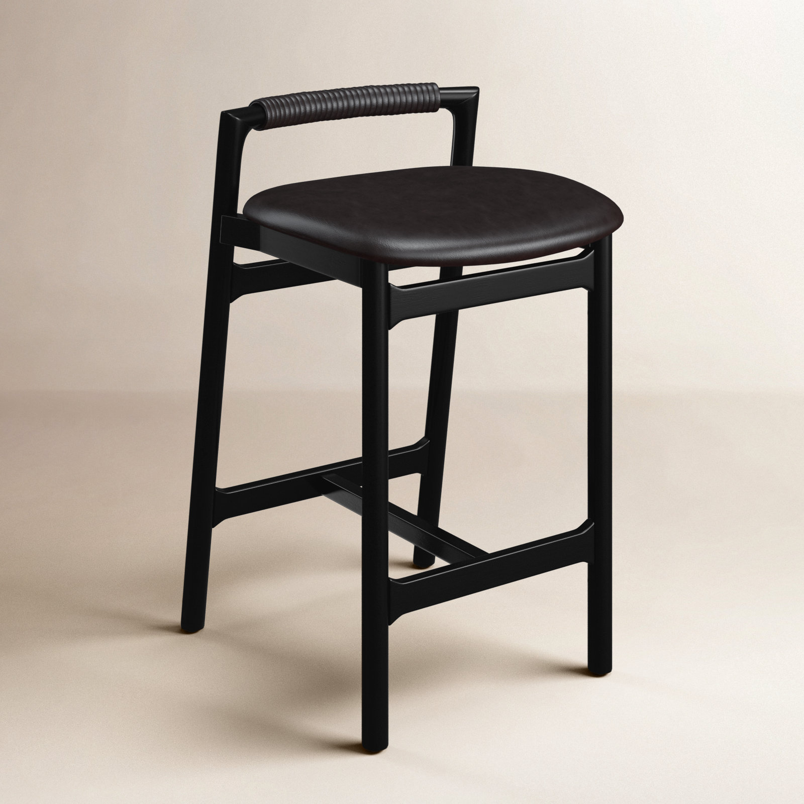 Solene Leather Stool, Counter Stool (26" Seat Height), Sonoma Black/Genuine Leather, Brushed Ebony