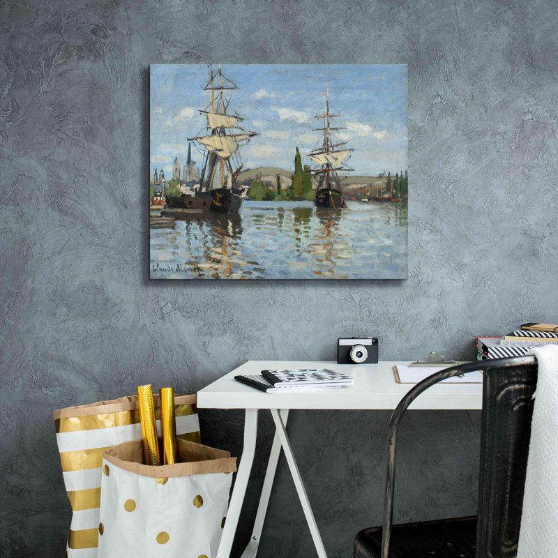 «Pirtleville Ships Riding on the Serine at Roue» par Claude Monet - reproduction d'art sur toile tendue