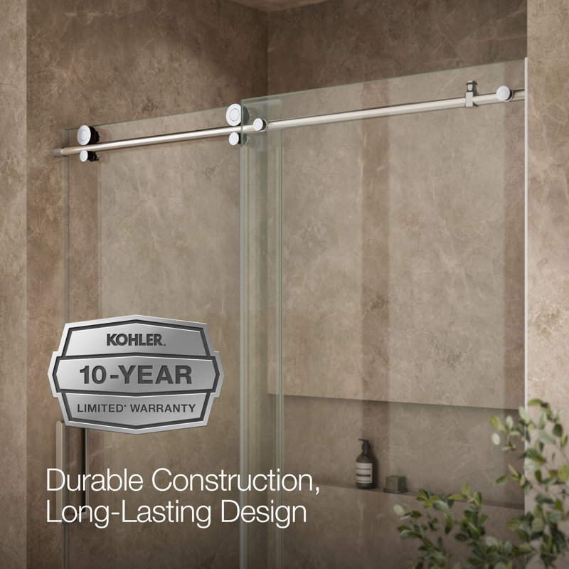 Composed Sliding Shower Door, 78 In. H X 56-1/8 - 59-7/8 In. W, With 3/8 In. Thick Crystal Clear Glass, silver