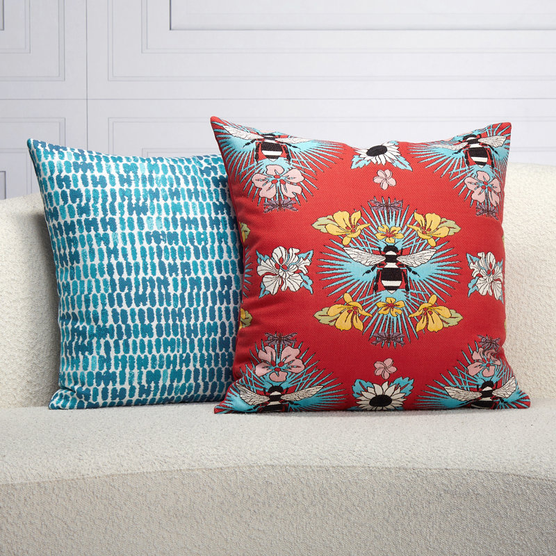 Thumbprint Sunbrella® Throw Square Indoor/Outdoor Pillow Cover & Insert by Elaine Smith, 22"H x 22"W, Aruba