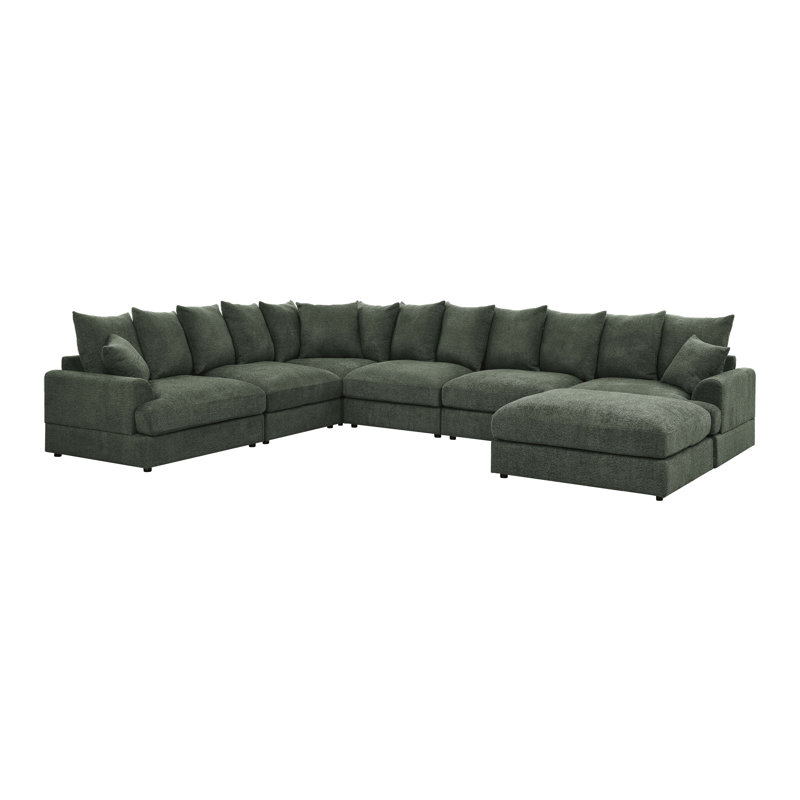 Arden Cloud Modular Sectional, Green Microfiber/Microsuede, 26" H x 156" W x 120" D