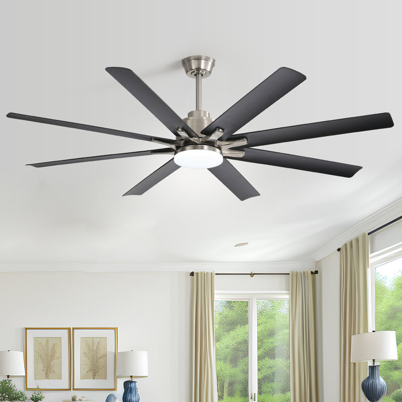 168cm Ceiling Fan with LED Lights, Nickel
