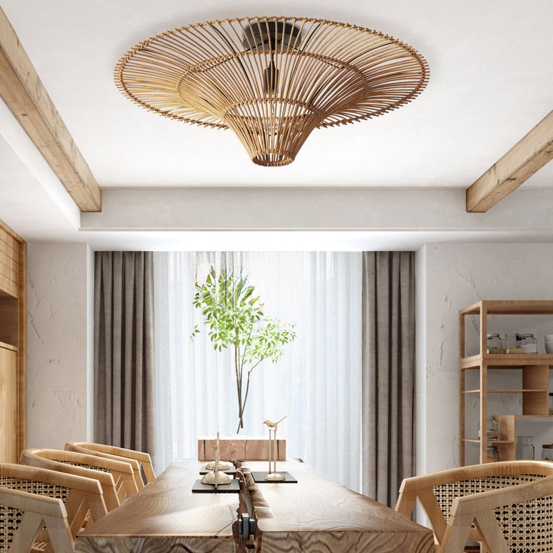 Boho Rattan Flush Mount Ceiling Light, Handwoven Bamboo Ceiling Lamp for Bedroom Living Room Entryway