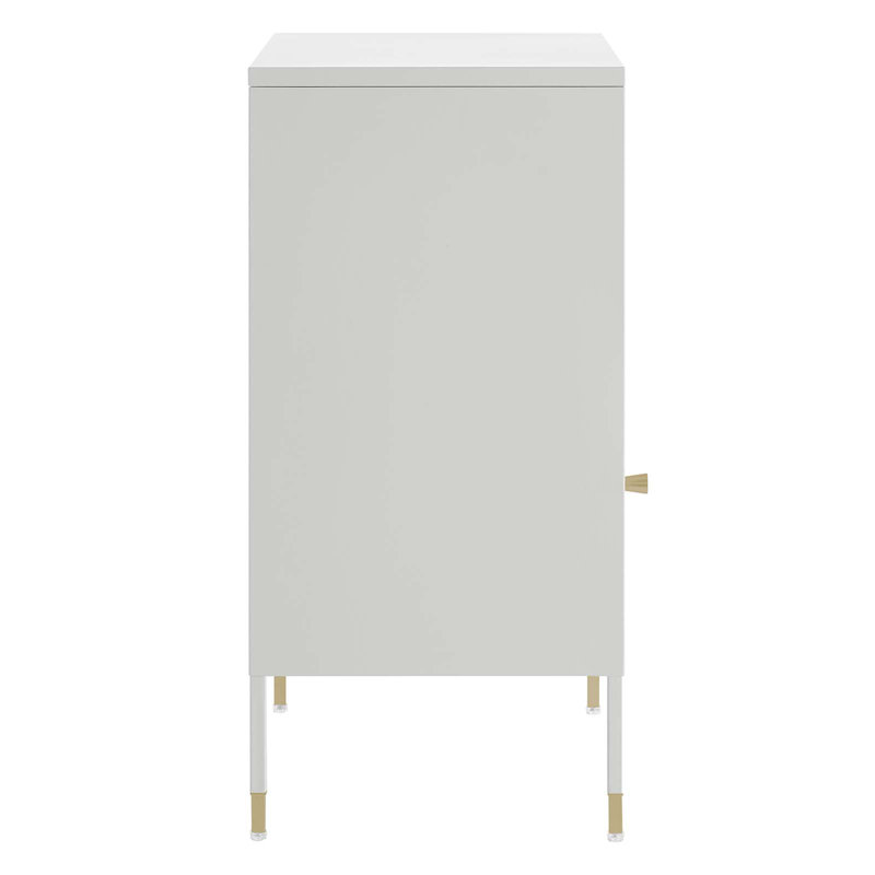 Light Gray Metal Side Table with Storage and Mesh Door