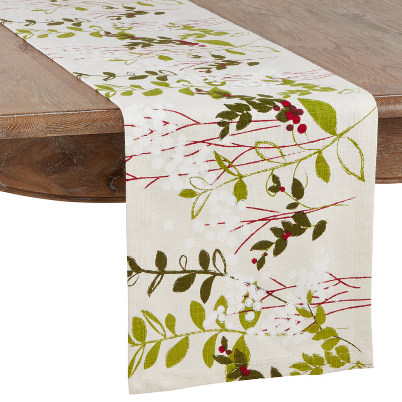 Javier Holiday Botanical Table Runner, 14" x 90", 534.N1490B