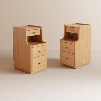 Ensemble de 2 tables de chevet en bois massif l 11,8 po Annie, plateau biseauté avec trou pour câbles