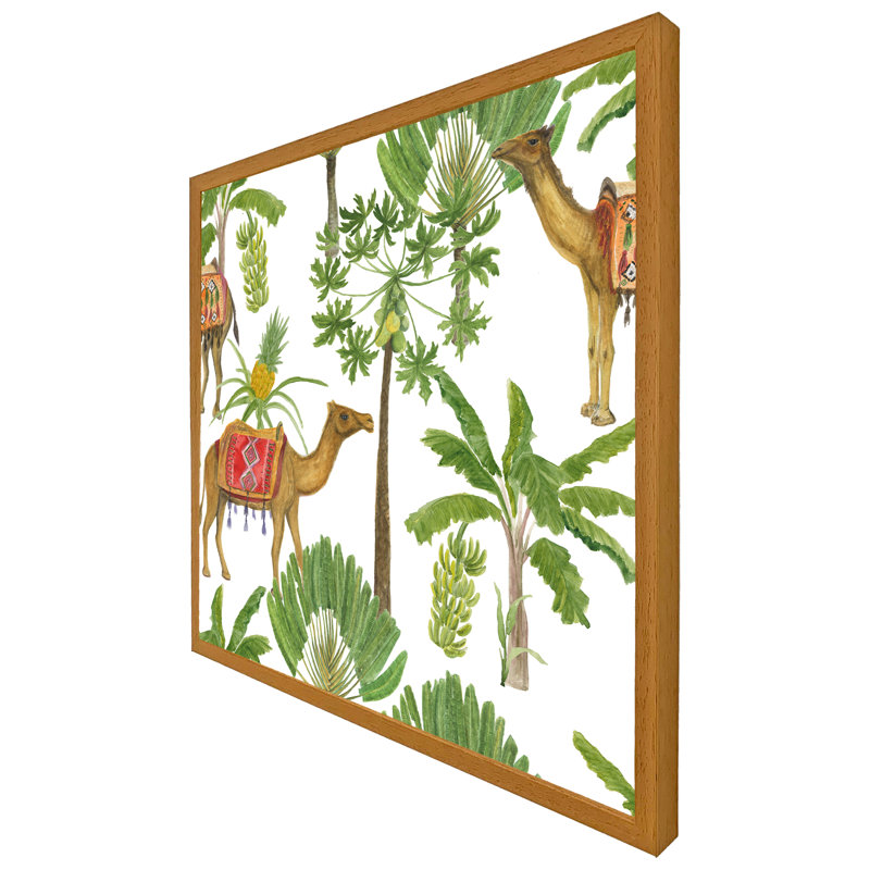 Aashriya Camels & Palm Trees 1 Piece Single Picture Frame Wall Art, 51cm H x 51cm W x 4cm D, Oak Framed