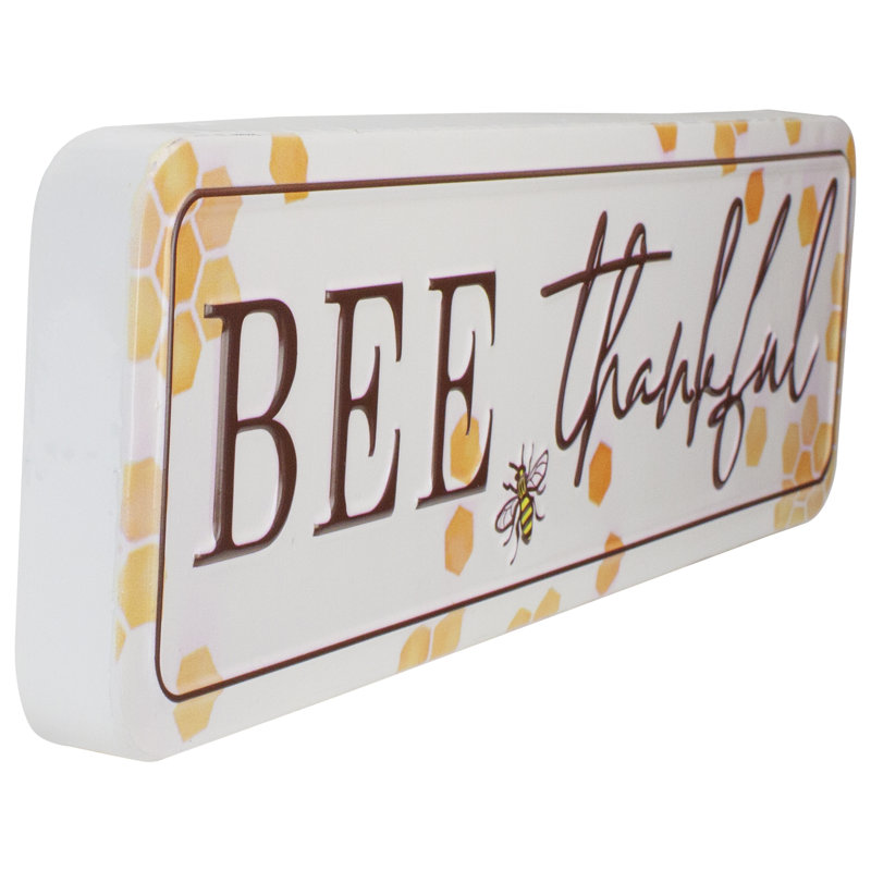 Décoration murale 20 "BEE Thankful" en métal blanc et brun avec nids d'abeille
