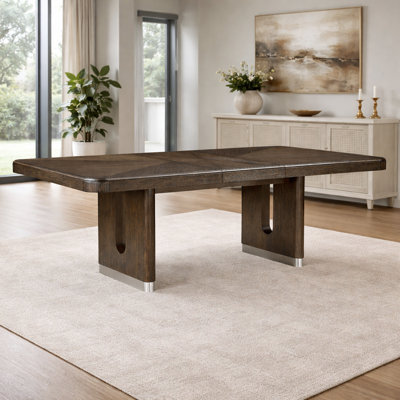 Claybourne 66.5"–84.5" Modern Extendable Dining Table with Wire-Brushed Oak Veneer Top – Seats 6
