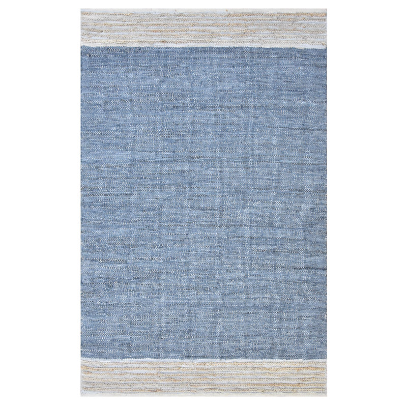 Tapis bleu tissé à la main Vigue, Rectangle 4 pi x 6 pi