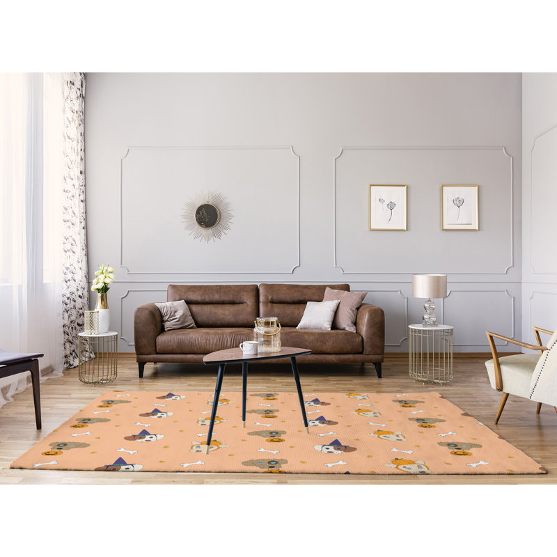 Tapis orange/bleu/brun zone fait main, Rectangle 9 pi x 12 pi