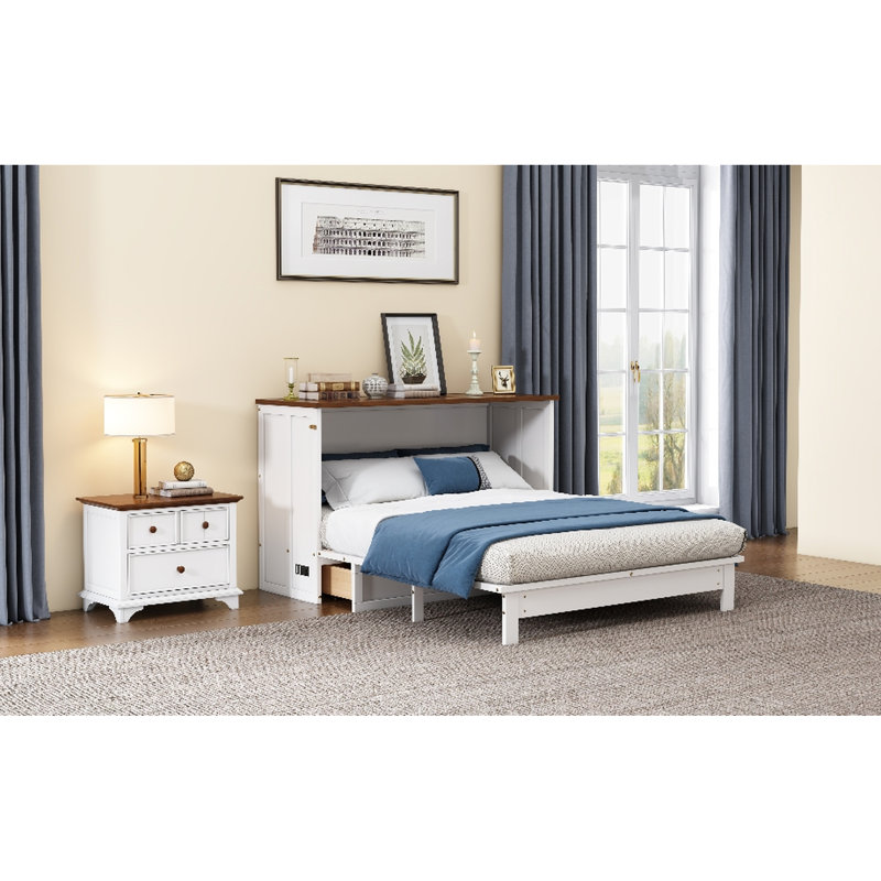 Commode de lit élégante, grand lit, rangement massif, armoire convertible blanche et noyer, capacité abondante,
