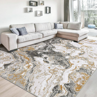 Modern Abstract Area Rug 8x10, Low Pile Washable & Non-Slip Carpet for Living Room, Bedroom