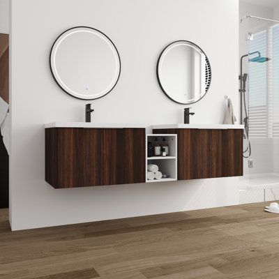 Meuble-lavabo double avec comptoir en résine