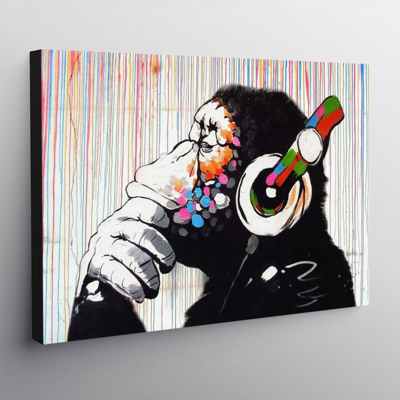 DJ Monkey Gorilla Chimp Rainbow Rain - Wrapped Canvas Print, 30.5cm H x 41cm W x 4cm D