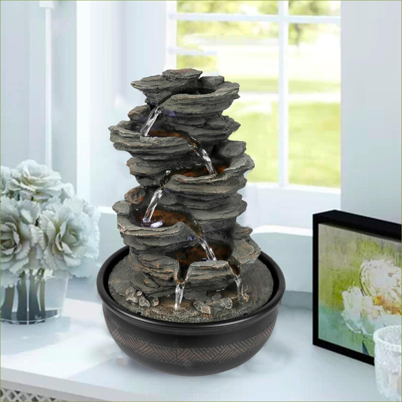 Fontaines | Fontaine d'intérieur de table 15,7 "de haut avec lumières DEL, pour décor de bureau, Fuentes | Cascada | DEL Luces | Résine | Cascade